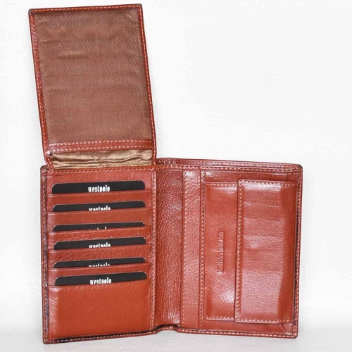 Голям мъжки портфейл от естествена кожа с много отделения за карти, светло кафяв