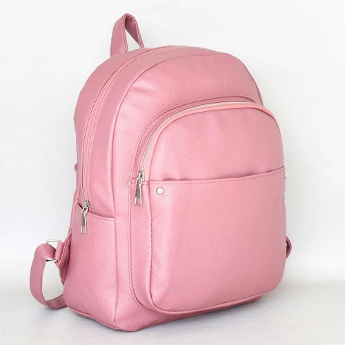 Дамска кожена раница с два предни и един заден джоб с цип, пепел от рози