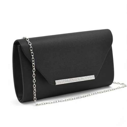 Клъч официална дамска чанта капак с лайсна с блестящи камъчета стилен модел черна