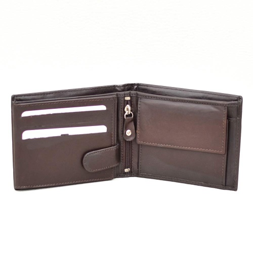 Мъжки портфейл от естествена кожа без закопчаване, с много отделения за карти, тъмно кафяв