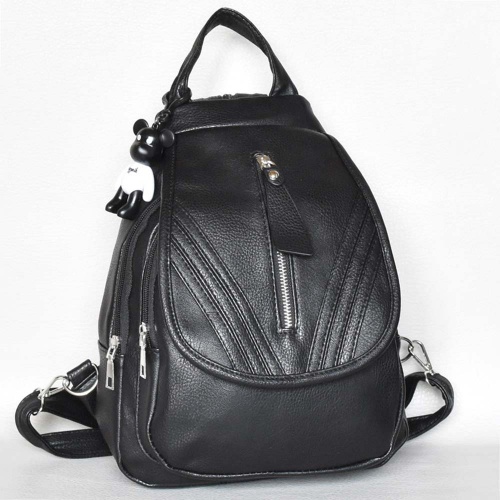 Дамска раница от еко кожа с капак стилен модел черна