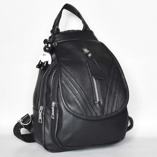 Дамска раница от еко кожа с капак стилен модел черна