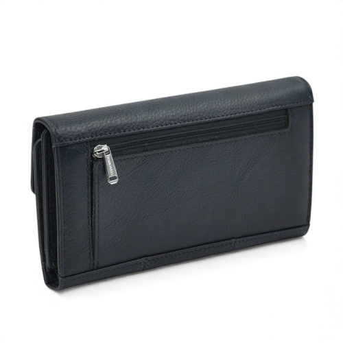 Дамско портмоне от естествена кожа много отделения за карти изчистен модел синьо