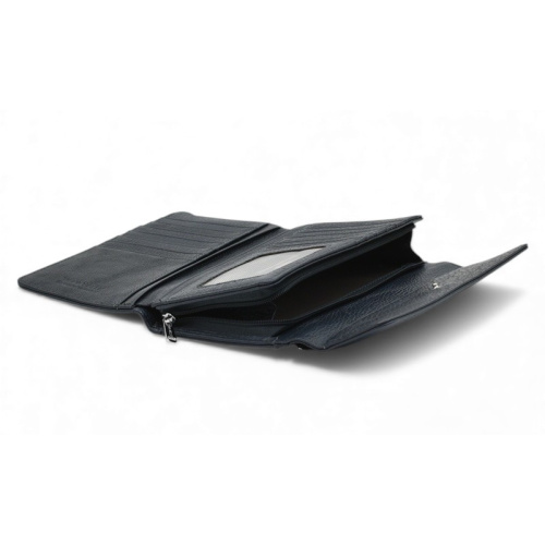 Дамско портмоне от естествена кожа много отделения за карти изчистен модел синьо