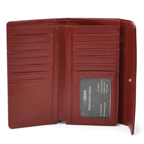 Дамско портмоне от естествена кожа много отделения за карти изчистен модел червено