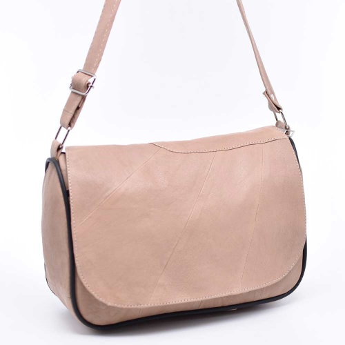 Дамска чанта от естествена кожа с дълга дръжка за през рамо, капучино