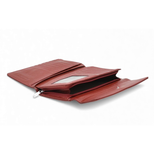 Дамско портмоне от естествена кожа много отделения за карти изчистен модел червено