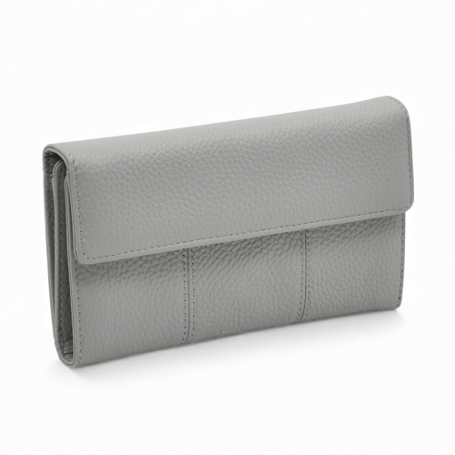 Дамско портмоне от естествена кожа много отделения за карти изчистен модел сиво