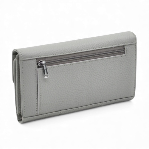 Дамско портмоне от естествена кожа много отделения за карти изчистен модел сиво
