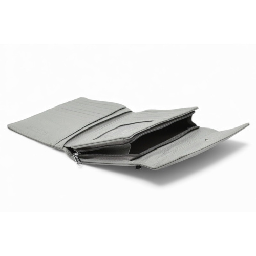 Дамско портмоне от естествена кожа много отделения за карти изчистен модел сиво