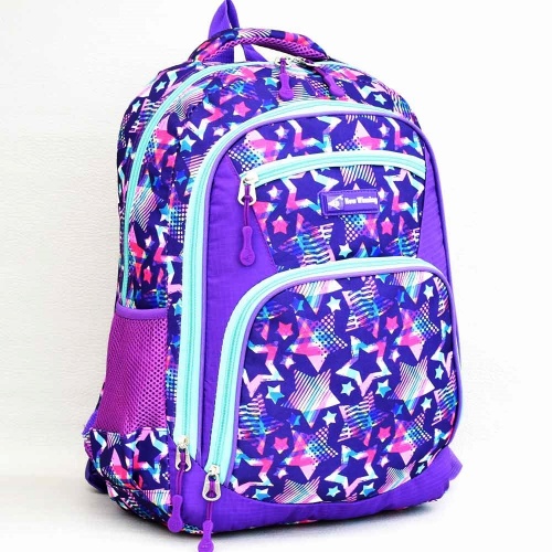 Ученическа раница евтина, непромокаема, с много джобчета, лилав десен