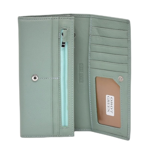 Дамско портмоне от естествена кожа с вътрешен монетник светло зелено