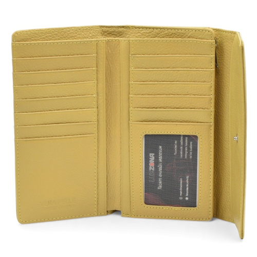 Дамско портмоне от естествена кожа много отделения за карти изчистен модел жълто