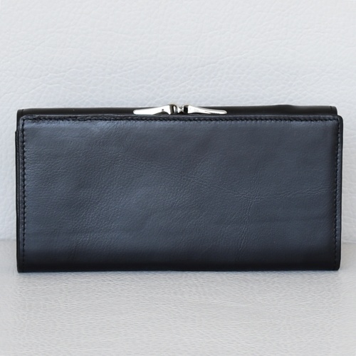 Кожено дамско портмоне от естествена кожа голямо с външен монетник, черно