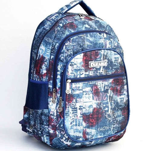 Ученическа раница, непромокаема, дишащ уплътнен гръб, с много джобчета, ефектен син десен