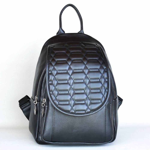 Дамска раница от висококачествена еко кожа, с капак на баклавички, елегантен модел, черна