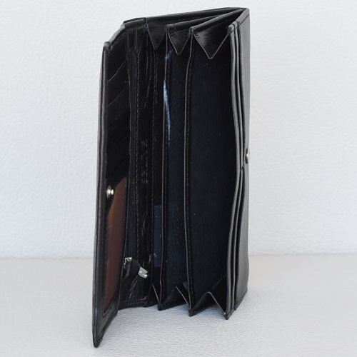 Кожено дамско портмоне от естествена кожа голямо с външен монетник, черно