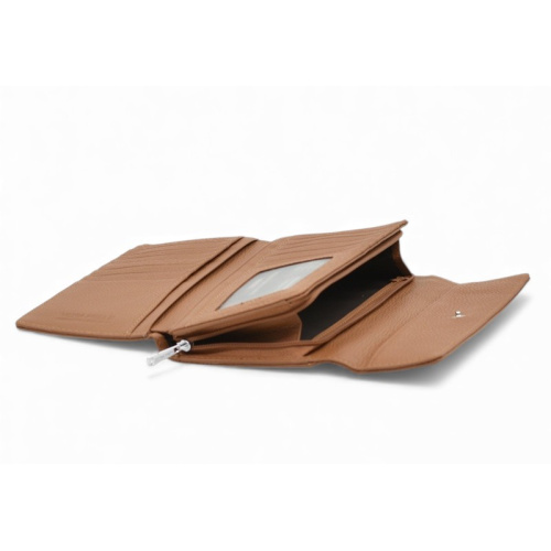 Дамско портмоне от естествена кожа много отделения за карти изчистен модел кафяво