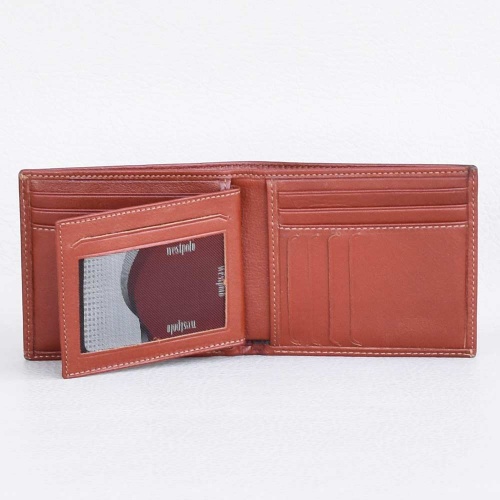 Мъжки портфейл от естествена кожа с вадещ се калъф за документи, светло кафяв