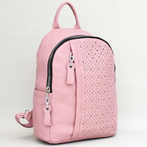 Дамска кожена раница, голяма с рязана бродерия, розова