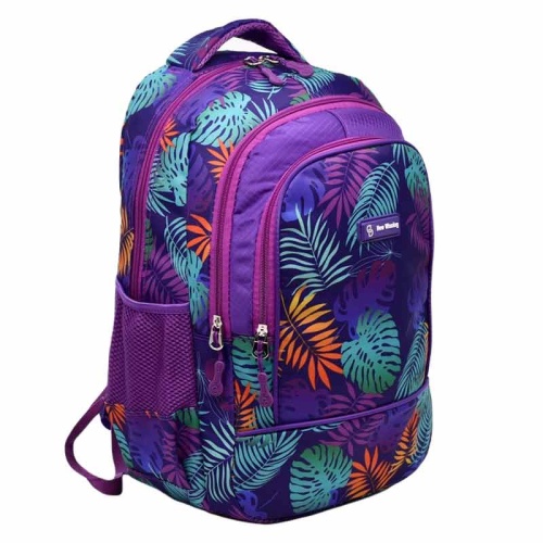 Ученическа раница Листа евтина от здрав плат с много джобчета лилава