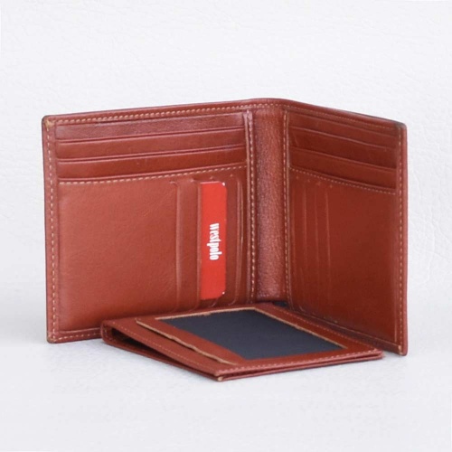 Мъжки портфейл от естествена кожа с вадещ се калъф за документи, светло кафяв