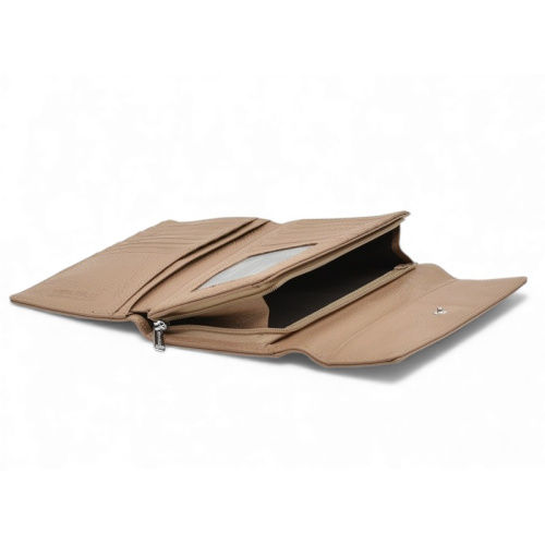 Дамско портмоне от естествена кожа много отделения за карти изчистен модел капучино