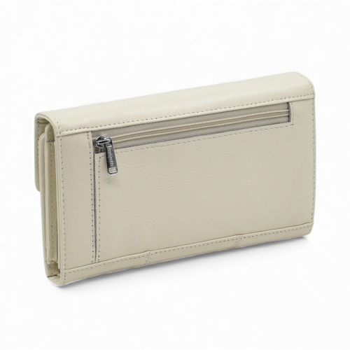 Дамско портмоне от естествена кожа много отделения за карти изчистен модел слонова кост