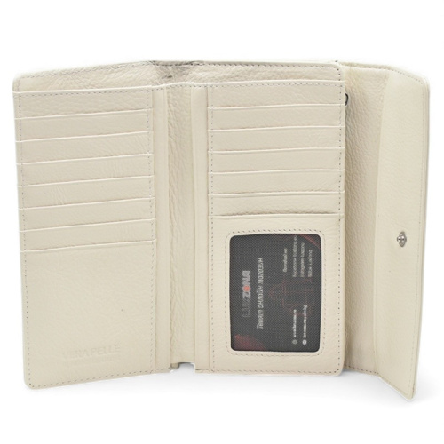 Дамско портмоне от естествена кожа много отделения за карти изчистен модел слонова кост