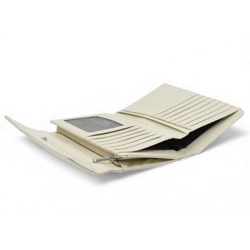 Дамско портмоне от естествена кожа много отделения за карти изчистен модел слонова кост