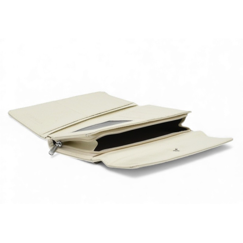 Дамско портмоне от естествена кожа много отделения за карти изчистен модел слонова кост