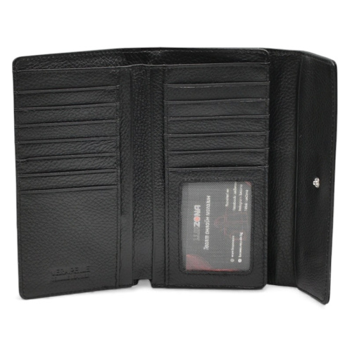 Дамско портмоне от естествена кожа много отделения за карти изчистен модел черно