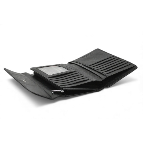 Дамско портмоне от естествена кожа много отделения за карти изчистен модел черно