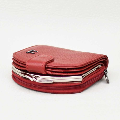 Малко дамско портмоне от естествена кожа с два външни монетника, червено