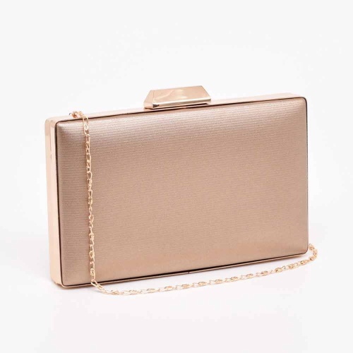 Официална дамска чанта, клъч, с релеф, твърда, бежова със златен обков