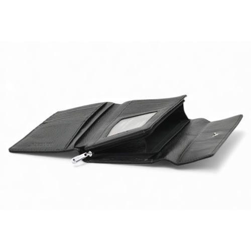 Дамско портмоне от естествена кожа много отделения за карти изчистен модел черно