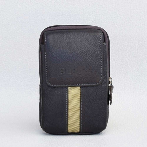 Тъмно кафява мъжка чанта от естествена кожа с гайка за колан