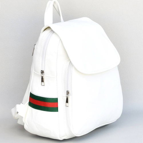 Дамска кожена раница с капак, стилен модел, бяла