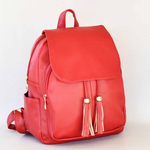 Дамска кожена раница червена