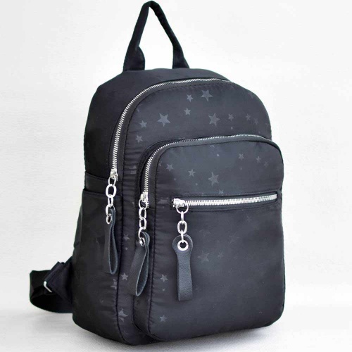 Дамска раница от плат, голяма, със звездички, сребърен обков