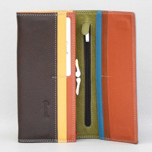 Дамско портмоне от естествена кожа, класически модел, с вътрешен монетник, светло синьо с черно