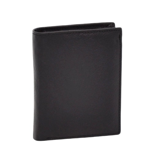 Мъжки портфейл от естествена кожа без закопчаване вертикален черен