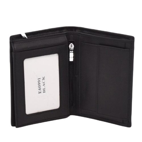 Мъжки портфейл от естествена кожа без закопчаване вертикален черен