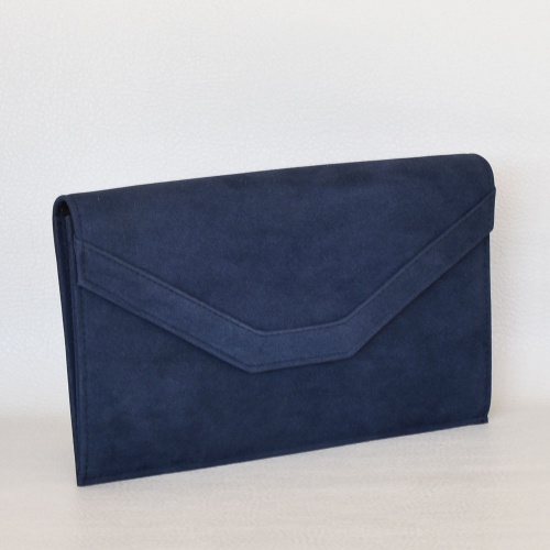 Клъч-официална бална чанта от велур българска тъмно синя