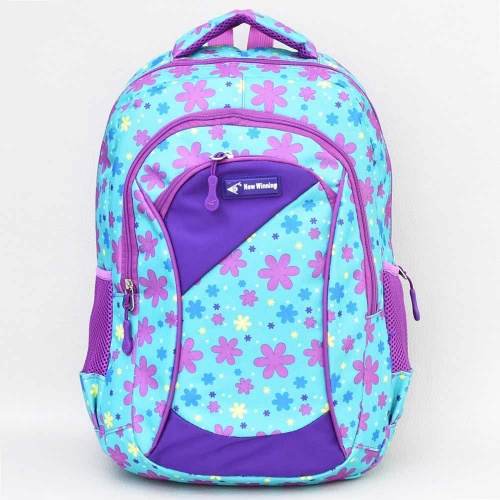 Ученическа раница за момиче с много отделения и външни джобове, непромокаема, с флорални мотиви