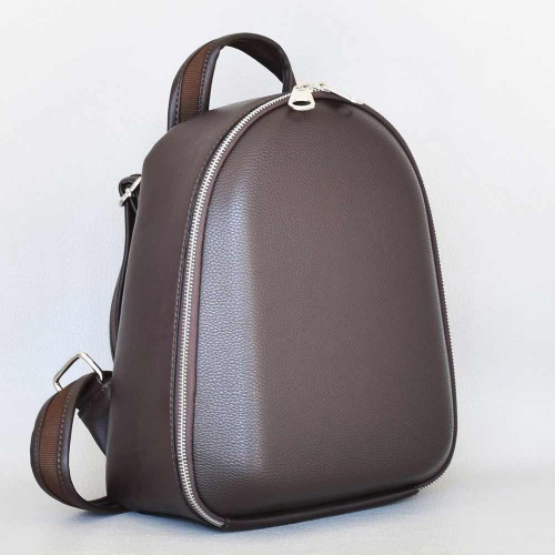 Дамска раница от еко кожа твърда с изчистен дизайн, тъмно кафява