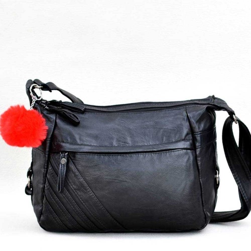 Евтина дамска чанта за през рамо от мека варена еко кожа, с две отделения + ПОДАРЪК висулка