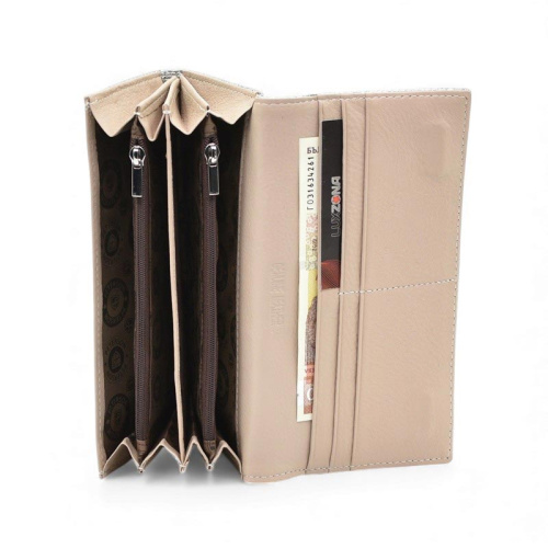 Лачено портмоне от естествена кожа кроко ефект с много отделения сребърно