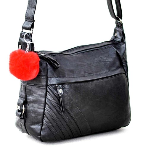 Евтина дамска чанта за през рамо от мека варена еко кожа, с две отделения + ПОДАРЪК висулка