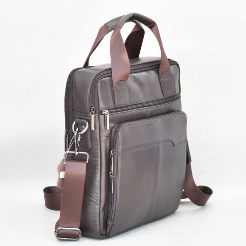 Бизнес чанта от естествена телешка кожа, спортно-елегантен модел, цвят кафе